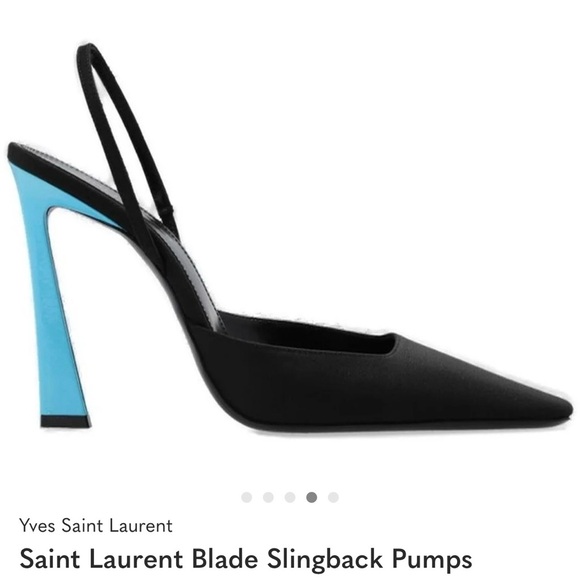 Yves Saint Laurent Black Slingback Heels with Blue Accent - Picture 4 of 5